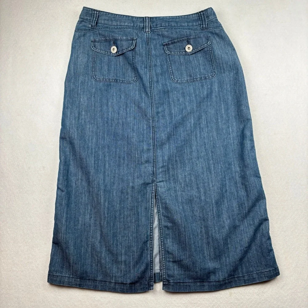 Christopher & Banks Denim Skirt Womens 12 Back Flap Pockets Classic Modest - Picture 3 of 11